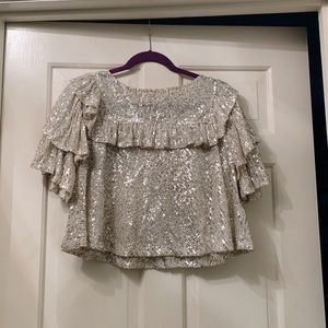 FREE PEOPLE XS cream/gold sequined top